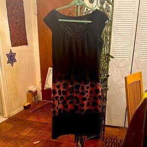 Eccoci Sleeveless Wool Dress, black with pink animal print.